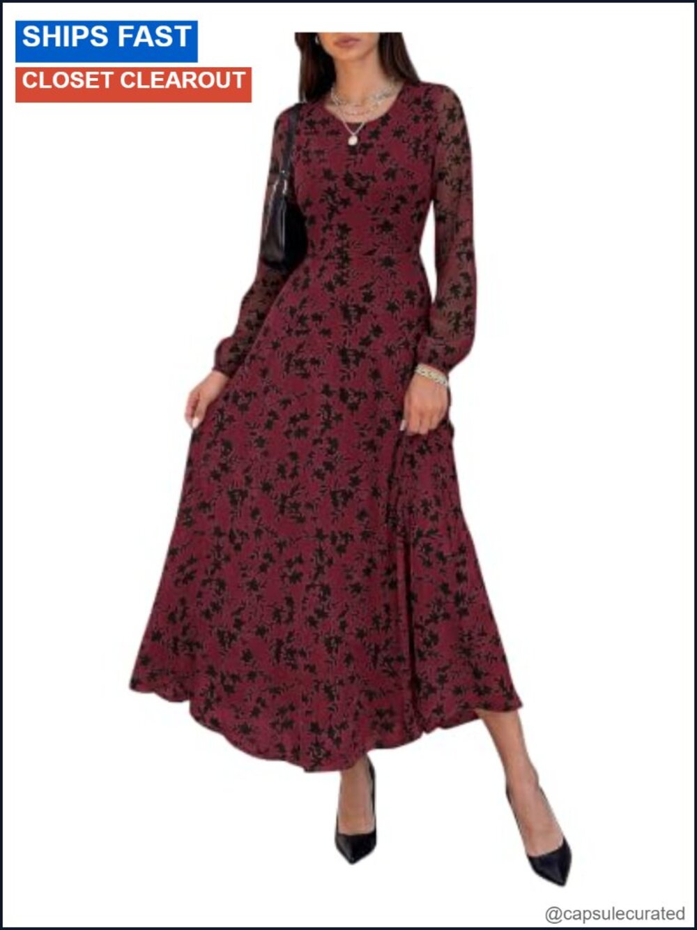 Floral Maxi Formal Dress Long Sleeve Semi Formal